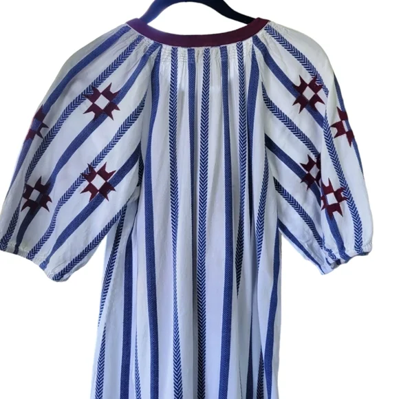 Figue Bria Cotton Tassel Boho Mini Dress Sz S Blue White Burgundy - Picture 5 of 16